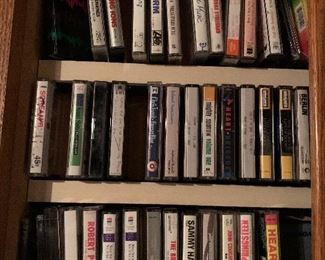 163. 2 wood cassette holders, one full of 1980s rock tapes $25