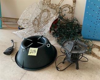 203. Small Electric Pagoda, outdoor xmas jumble, stand, ironing board and more $25