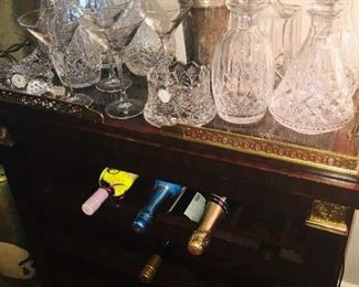 Maitland Smith wine server and many decanters including Waterford