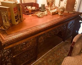 antique carved Philippine desk--do you notice the antique books?  