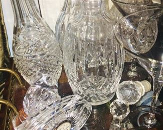 lots and lots of Waterford crystal stemware, clocks, and decanters