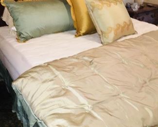 gorgeous custom pillows, spreads, and drapes--In boxes still perfectly perserved are silk drapes that cost 17,000 to make