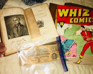 Confederate money, early comic book and 1835 book on Indians in the Anerican Revolution. Plus a whole lot more