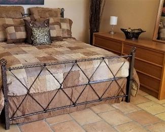 Queen Metal bed {headboard, footboard, frame) $195.00                                                                                            (Comforter set and pillows sold separately in another photo)