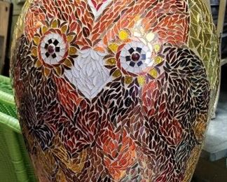 Large Mosaic Owl urn - $125.00  another view. Only one available. Very unique piece.