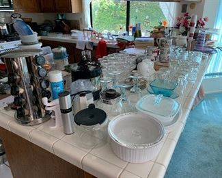 Glassware, Corningware, Coffee Cups etc