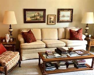 Nice Living Room Couch, Mid-Century Lamps/End Tables 