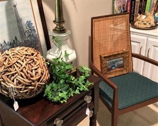 Small side table; cane back side chair