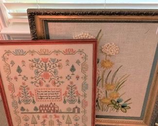 Framed crewel work