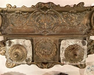 Antique brass ink well