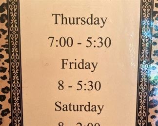 Come early for best selections! For 16 years closing time is 2:00 on Saturday. 