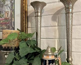 Pair of candle holders; German stein