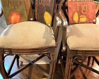 Matching pair of bar stools; cute fruit art