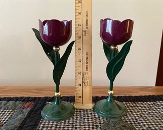 Two Purple Tulip Candle Holders $7.00