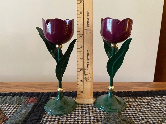 Two Purple Tulip Candle Holders $7.00