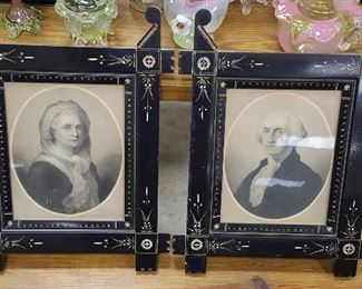 Ornate frames with George and Martha Washington prints
