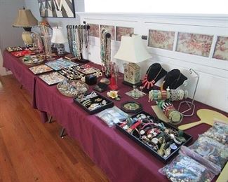 Tables of costume jewelry