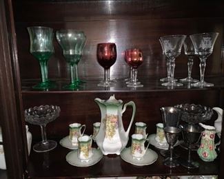 Gorgeous Glassware and Vintage Bavarian Teapot with Cups and Saucers