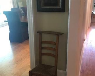 Shaker ladder/prayer chair with rush seat.