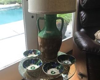 Antique French olive oil jar made into lamp