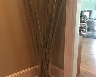 Heavy glass floor vase with resin bamboo