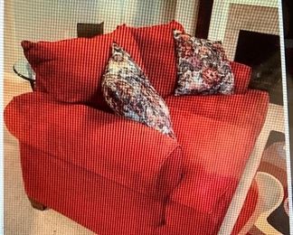 $275- OBO ~Striking custom upholstered Comfy red love seat ~61 1/2 Wide x 41 Deep