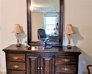 Matching Pine dresser and mirror with Vintage Dresser Lamps