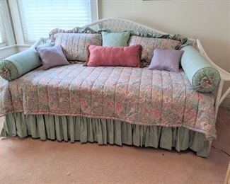 Wicker Day Bed with Trundle.  Has Custom Made coverlet,Skirt,  bolster pillow and shams