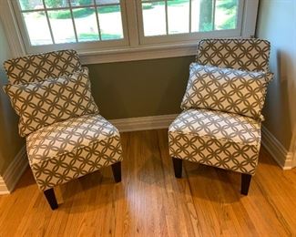 Sage green & cream chairs (2) 21 W x 32 Dx 34 H