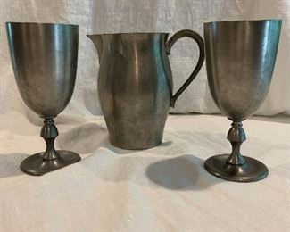 Pewter pitcher and wine gobblets