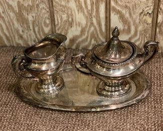 Silver plated cream & sugar w/tray Reed & Harton