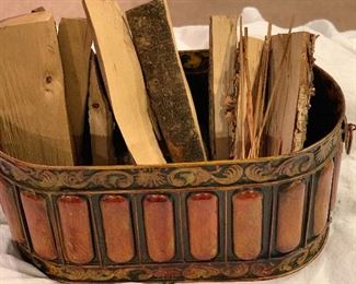 Metal bucket w/fireplace wood