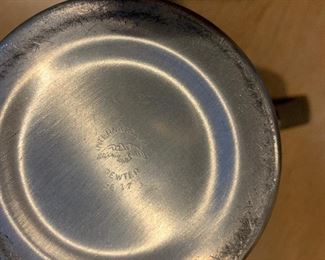 Pewter pitcher and wine goblets