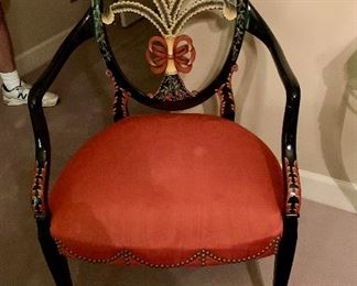 Albert and Edward Collection black lacquer hand painted chair