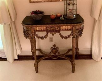 Antique French Baroque table with stone top
