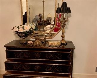 Black and gold lacquered mid century Regency