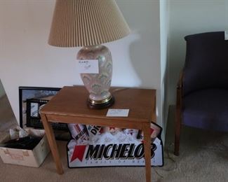 rectangular  table  and  pattern  lamp, beer  signs