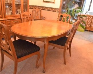 8 pc set French Provincial Dining Table(2 leafs)  and 6 chairs with China Cabinet