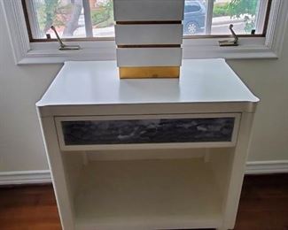 White lacquer nitestands with glass front drawers $399 pair  