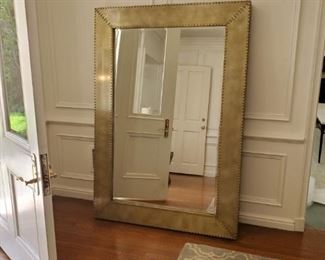 Gold metal rivet Entry mirror (66 x 46) can lean or hang vertical or horiz. (Heavy) $ 490