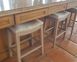 AVAIL NOW Counter stools in Acacia wood and flax upholstery $198 each 