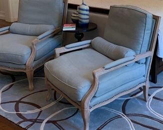Farmhouse chairs in light blue linen blend (last pair!) $499 each 
