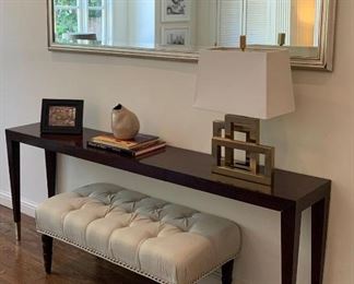 Console Narrow sofa table $399  * TEAL LINEN BLEND 0TTOMAN $299