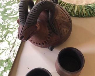 Antique Moroccan clay tea set for 2
-$80