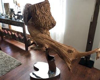 Carved Driftwood statue- “The Lion” on metal stand 53x64
-$2800