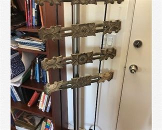 3 hand carved Antique teak transom panels 59” high with stand
-$395