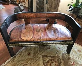 Moroccan goat leather wooden loveseat 
-$2500