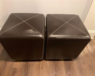 43. Pair of Chocolate Leather Stools (17" x 17" x 20")