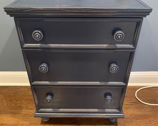 51. Navy 3 Drawer Nightstand (23" x 17" x 31") (as is)