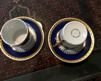 Limoges espresso cup and saucer set in cobalt and gold